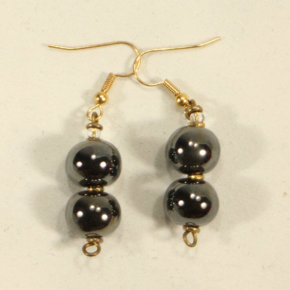 KAZURI Handmade Beaded Dark Chrome Earrings PAIR Sz OS